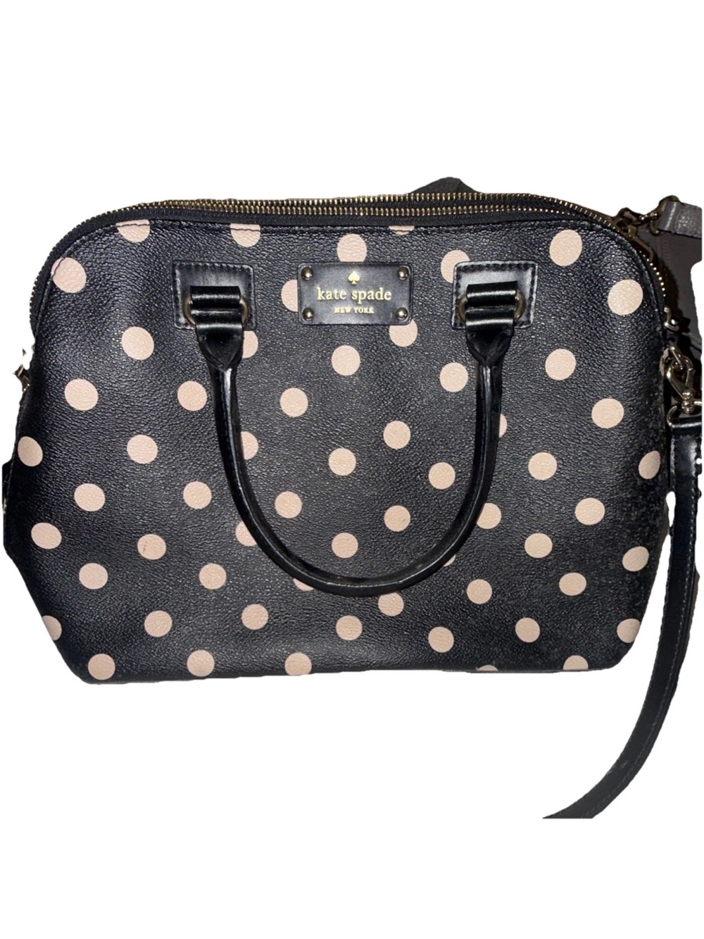 kate spade Black with Beige Polka Dot Dome Satchel